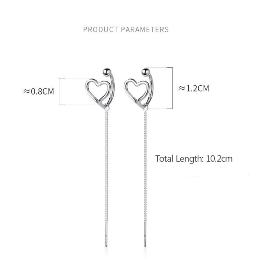 NEW 925 Sterling Silver Heart Cuff Chain Earrings - Picture 10 of 10